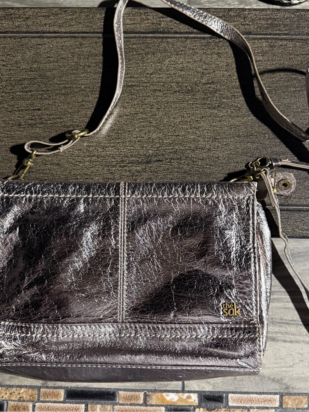 The Sak Metallic Pewter Crossbody Shoulder Bag